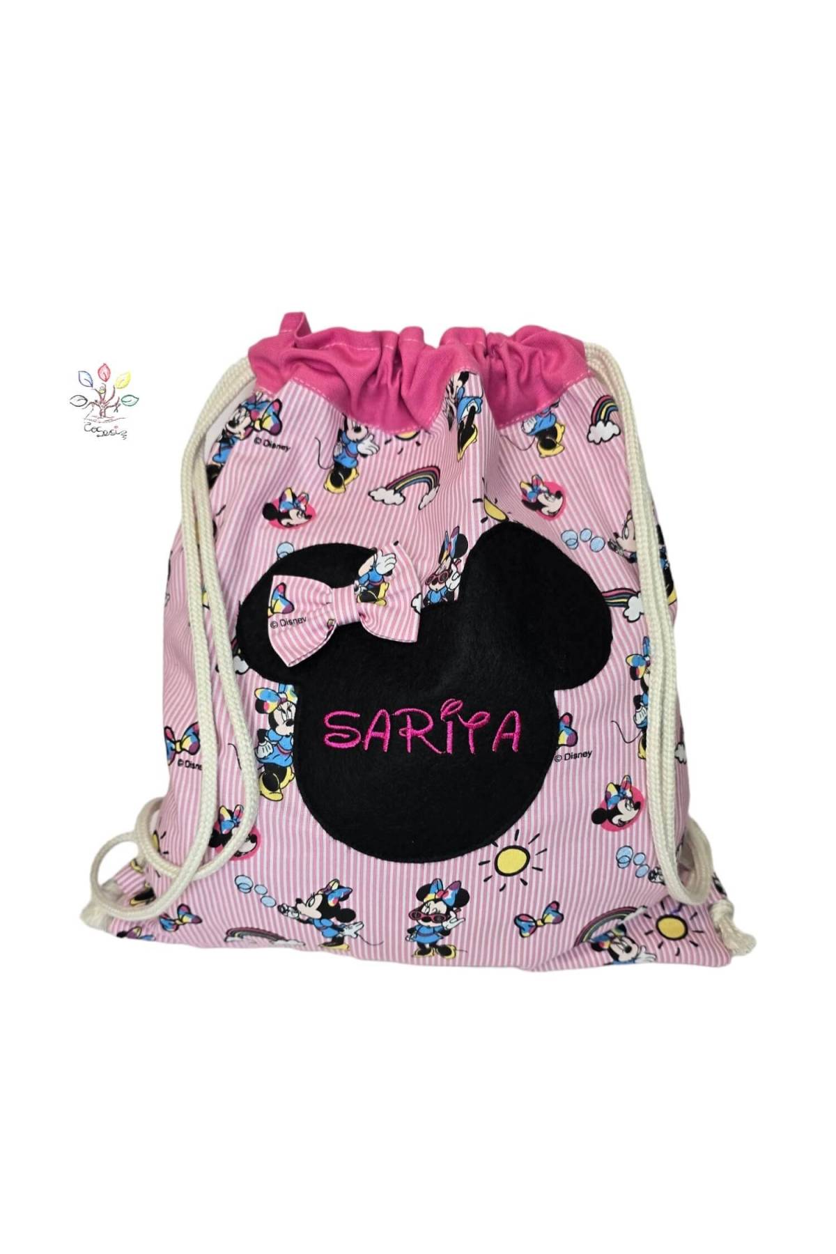 Mochila Cabeza Minnie Rayas Rosa